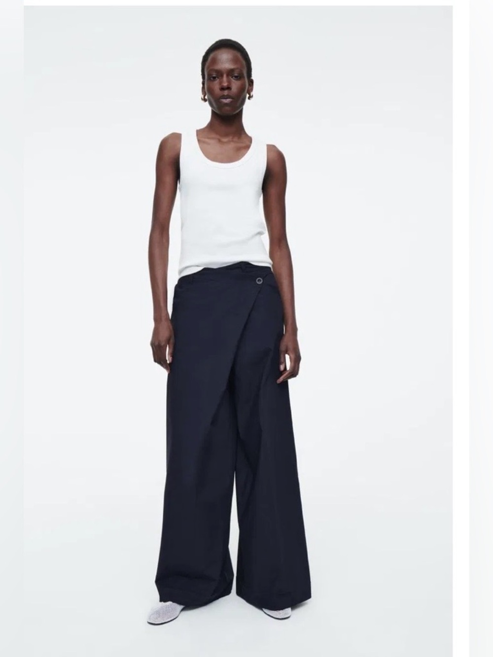 COS Asymmetric Wrap Trousers, Size: 8, Color Navy, NWT